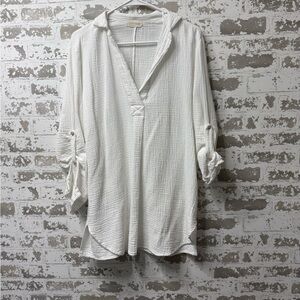Just Living White Textured Tunic